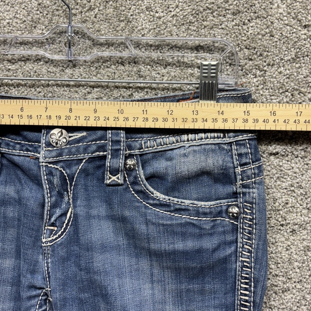 Rock Revival Jen Straight Leg Jeans Rhinestone‎ Distressed Frayed Size 28(30x28) - Picture 11 of 16